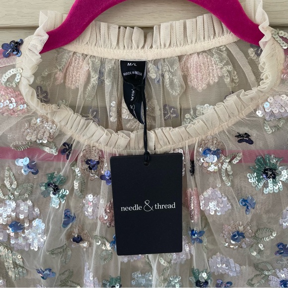 Needle & Thread Wildflower Sequin Midaxi Cape in Ivory Size M/L (NWT) - Picture 3 of 10